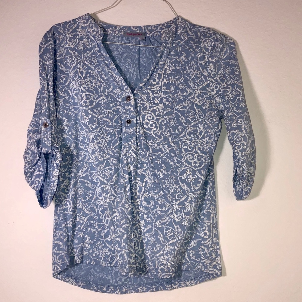 Fresh Produce Women's 3/4 sleeve blouse small blue